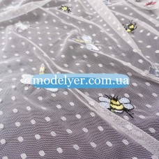 Ткань Сетка с вышивкой (жуки)